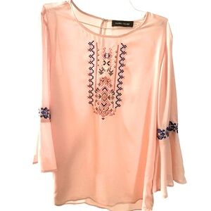 IVANKA TRUMP SHEER PINK EMBROIDERY BELL SLEEVE TOP SIZE M NWT